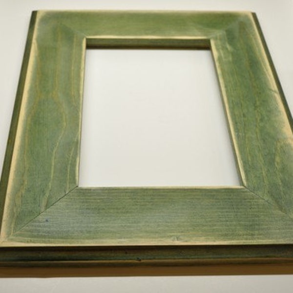 Distressed Green Stained 8x10 Picture Frame with Glass Backing and Mounting Hardware