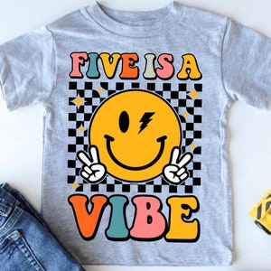 Five Is A Vibe SVG PNG, 5th Birthday Groovy Boys Girls 5 Years Old svg file shirt , Cute 5th Birthday Retro Groovy svg digital download