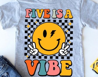 Five Is A Vibe SVG PNG, 5th Birthday Groovy Boys Girls 5 Years Old svg file shirt , Cute 5th Birthday Retro Groovy svg digital download