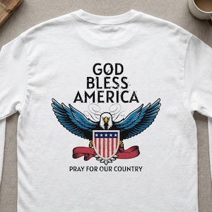 God Bless America Digital PNG, Bald Eagle American Flag Shield, Pray For Our Country Graphic, Patriotic USA Sublimation, 4th of July Clipart