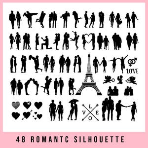 48 Romantic Silhouette SVG PNG , Whispers of Love Romantic Silhouette Bundle , Elegant Silhouette Designs
