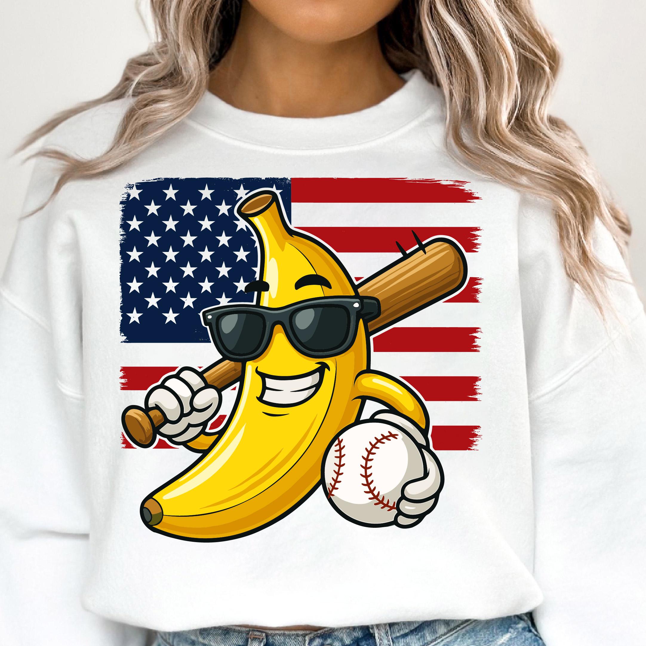 Banana Playing Baseball SVG PNG, Fruit Lover Baseball Player flag usa svg , Banana Baseball Lover svg, Cool Game Men Women kawaii png file