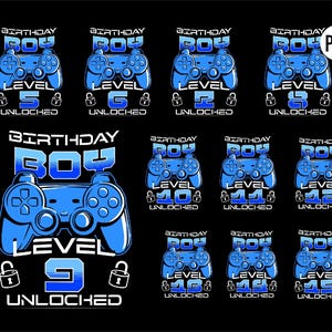 Level freigeschaltetes Videospiel-Geburtstags-PNG-Bundle 6., 7., 8., 9., 10., 11., 12. Geburtstag Junge Gamer lustige PNG-Datei-Bundle herunterladen