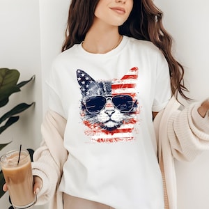 Patriotic Cat Png, 4th of July Sublimation Png, America Flag Cat Png, USA Coquette Png, Patriotic Shirt Png, Coquette 4th July