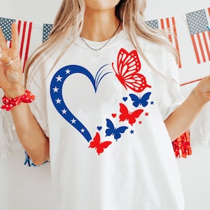 Butterfly Red White Blue SVG PNG, Patriotic USA Flag 4th Of July svg ,  American Girly png, 4th of July Shirt Png, Patriotic Png download