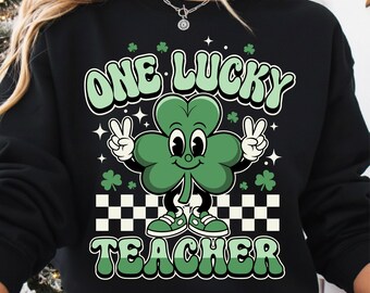 Retro Groovy One Lucky Teacher SVG PNG, Shamrock Face St Patrick Day Png , Teacher St Patrick, Lucky Teacher Appreciation Gift