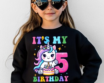 Unicorn verjaardag Svg, mijn 5e verjaardag Svg, vijf verjaardag Svg, verjaardag Svg voor meisjes, verjaardag meisje Svg, Unicorn verjaardag Shirt SVG, PNG