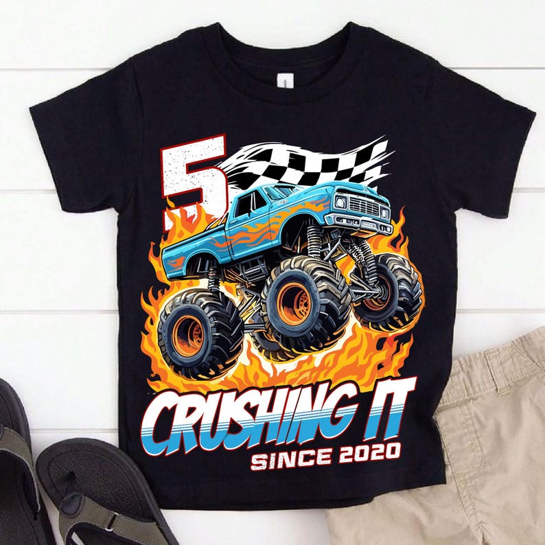 Födelsedagsmonstertruck 5 år gammal png, pojkars 5-årsfest född 2020 png, 5-års femte födelsedagströja, småbarnsfödelsedag, pojkars födelsedag png bild 2