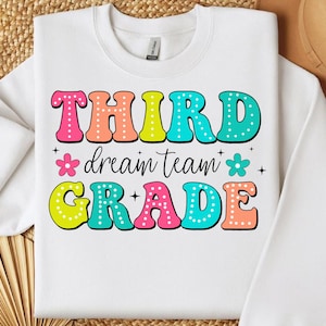 Retro Third Grade Dream Team SVG PNG, Groovy Teacher Back to School svg file shirt , Bright Doodle Dots, Retro 3rd grade Teacher Life svg