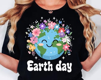 Happy Earth Day PNG SVG, Süße Erde mit floralem SVG, Earth Day 2025 png, Umweltfreundliches Shirt, Klimawandel png, Happy Earth Day SVG Datei