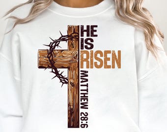 Easter Cross He Is Risen Jesus Christian SVG PNG, Retro Easter Png, Matthew 28:6, Easter Jesus png, Bible Verse Png, Pink Easter Cross Png