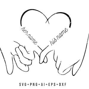 Tomados de la mano SVG, Pinky Hold, Amor, Archivo de corte SVG, tarjeta de boda pareja svg, Agregar nombres Novia lindo archivo, fiesta de compromiso svg
