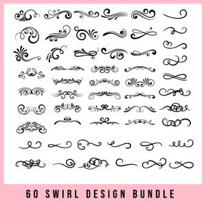 60 Swirl Svg Bundle, Doodle Elements Svg Bundle, Swashes Svg ,  Elegant Swir , Clipart , Decorative Flourish Designs Digital Download
