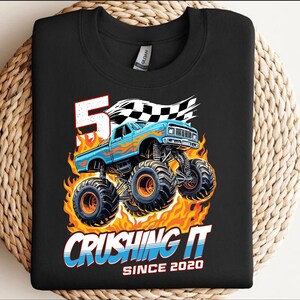 Födelsedagsmonstertruck 5 år gammal png, pojkars 5-årsfest född 2020 png, 5-års femte födelsedagströja, småbarnsfödelsedag, pojkars födelsedag png bild 3