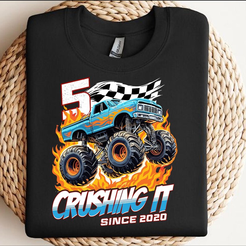 Födelsedagsmonstertruck 5 år gammal png, pojkars 5-årsfest född 2020 png, 5-års femte födelsedagströja, småbarnsfödelsedag, pojkars födelsedag png bild 3