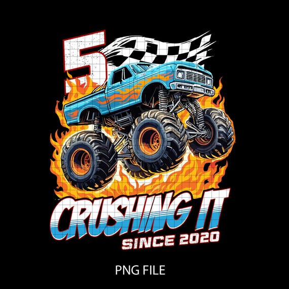 Birthday Monster Truck 5 year Old PNG, Boys 5th Party Born 2020 png ,5th Fifth Birthday Shirt, Toddler Birthday, Boys Birthday png