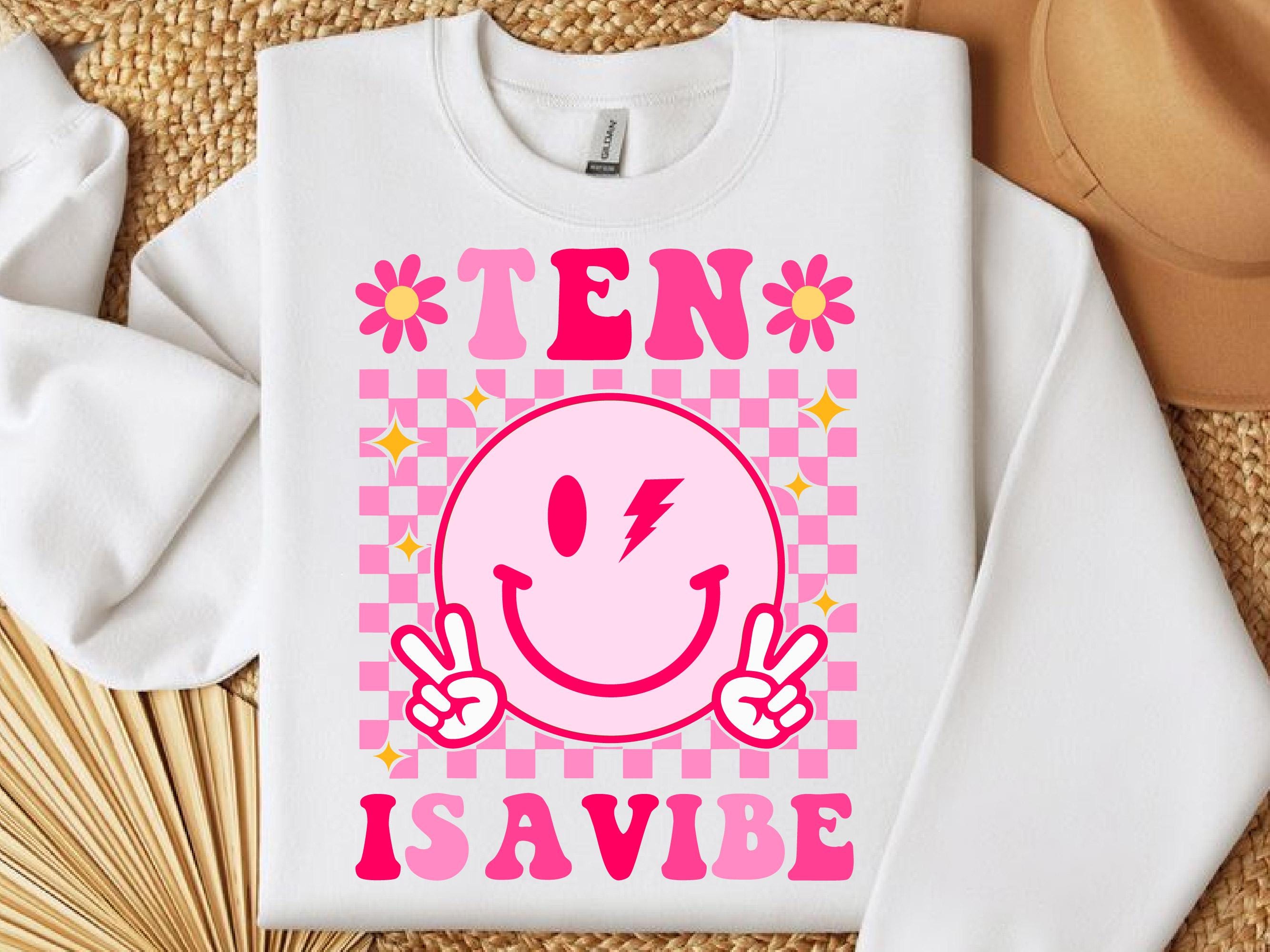 Ten Is A Vibe SVG PNG, 10th Birthday Groovy pink Girls 10 Years Old svg file shirt , Cute 10th Birthday Retro Groovy svg digital download