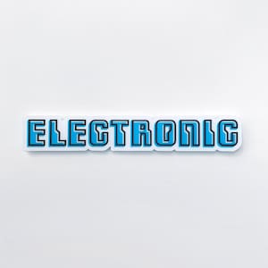 May include: A blue and black sticker with the word "ELECTRONIC" in a bold, blocky font.