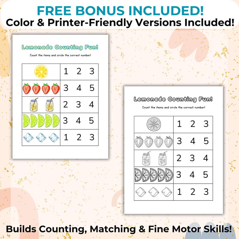 Lemonade Code Worksheet.pdf Lemonade Pretend Play Math Game Printable/ Preschool Counting Activity ...