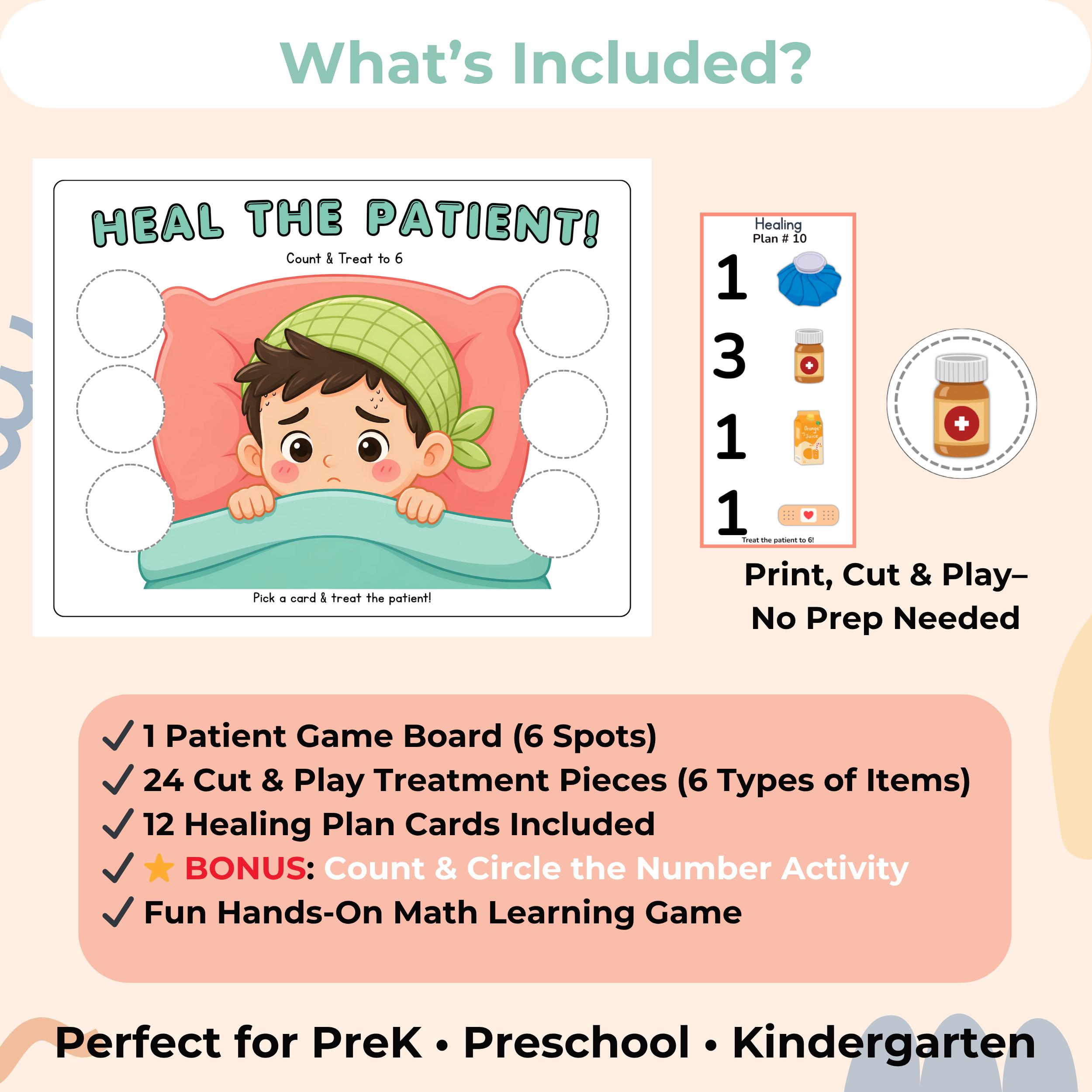 Doctor Pretend Play Learn Math Game Printable/ Counting to 6 for ...