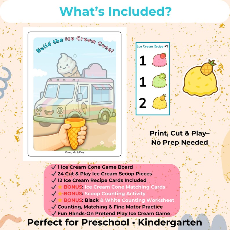 Ice Cream Cone Counting Game Printable/ Pretend Play Math Activity ...