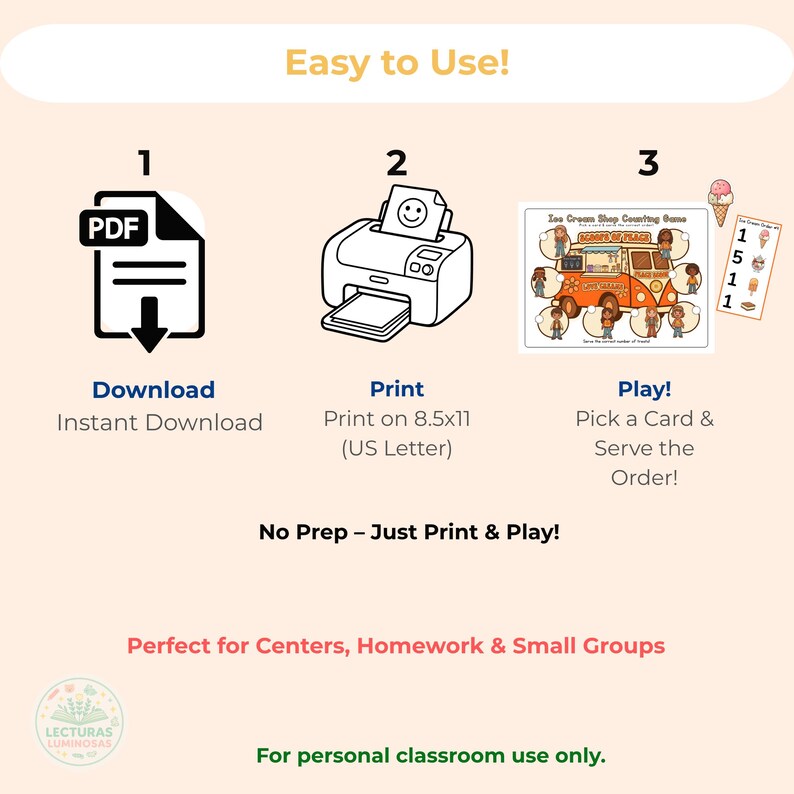 Ice Cream Shop Counting Game/ Preschool Math Printable/ Retro Cutecore ...