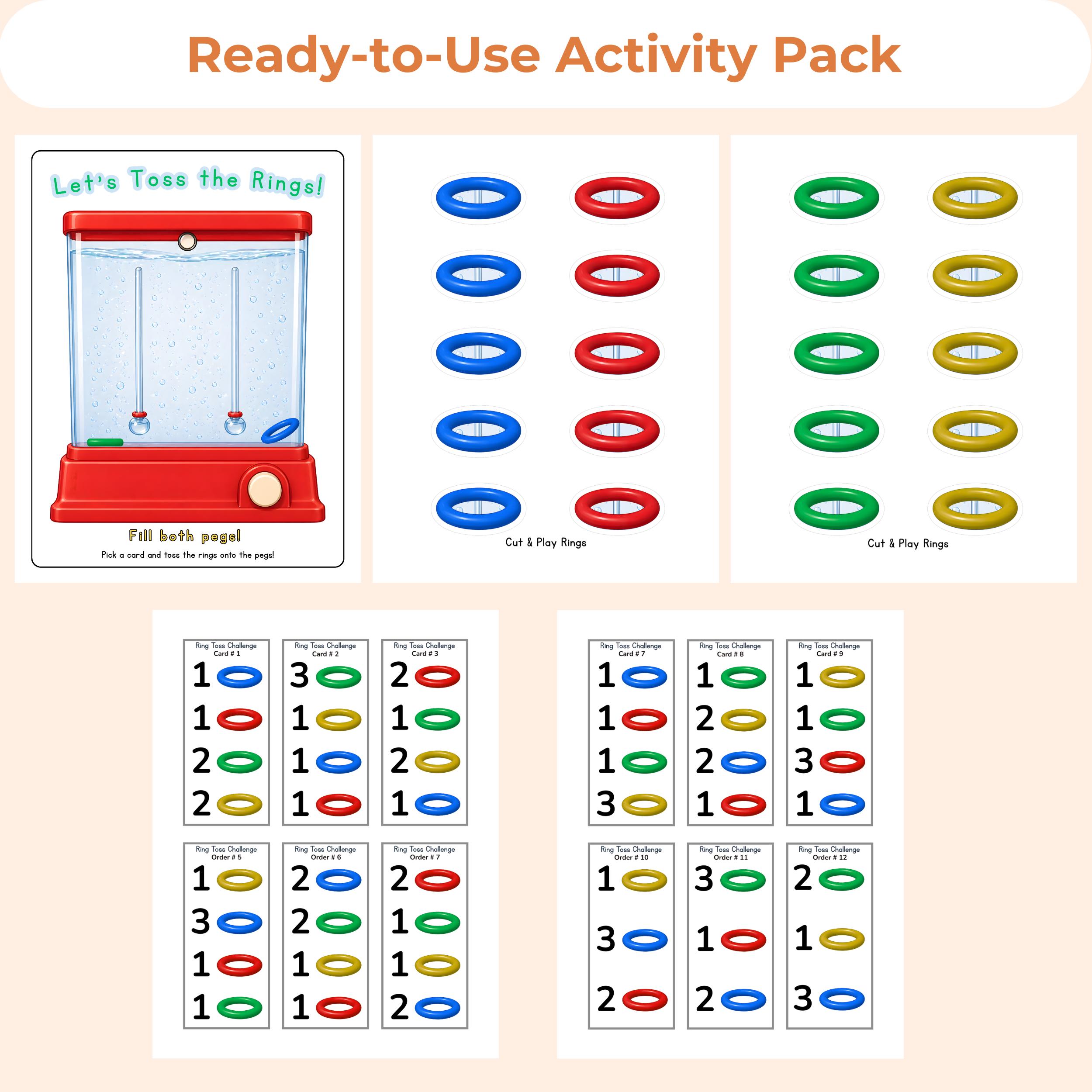 Maths Counting Rings Ring Toss Counting Game Printable for Kids/ Preschool Math Activity ...