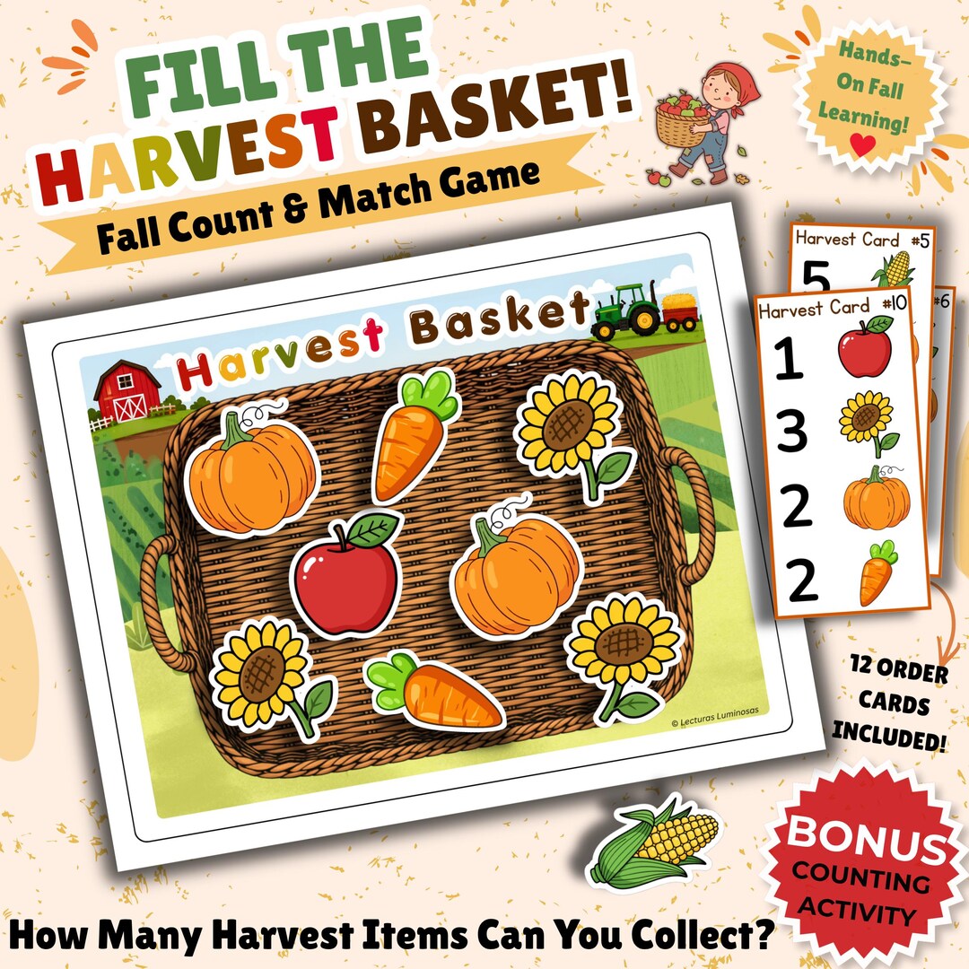 Harvest Math Harvest Basket Math Game Printable/ Fall Counting Activity for ...