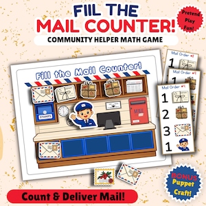 Post office Math Game Printable/ Mail Sorting Activity/ Community Helpers Counting Game/ Kindergarten Learnig Game