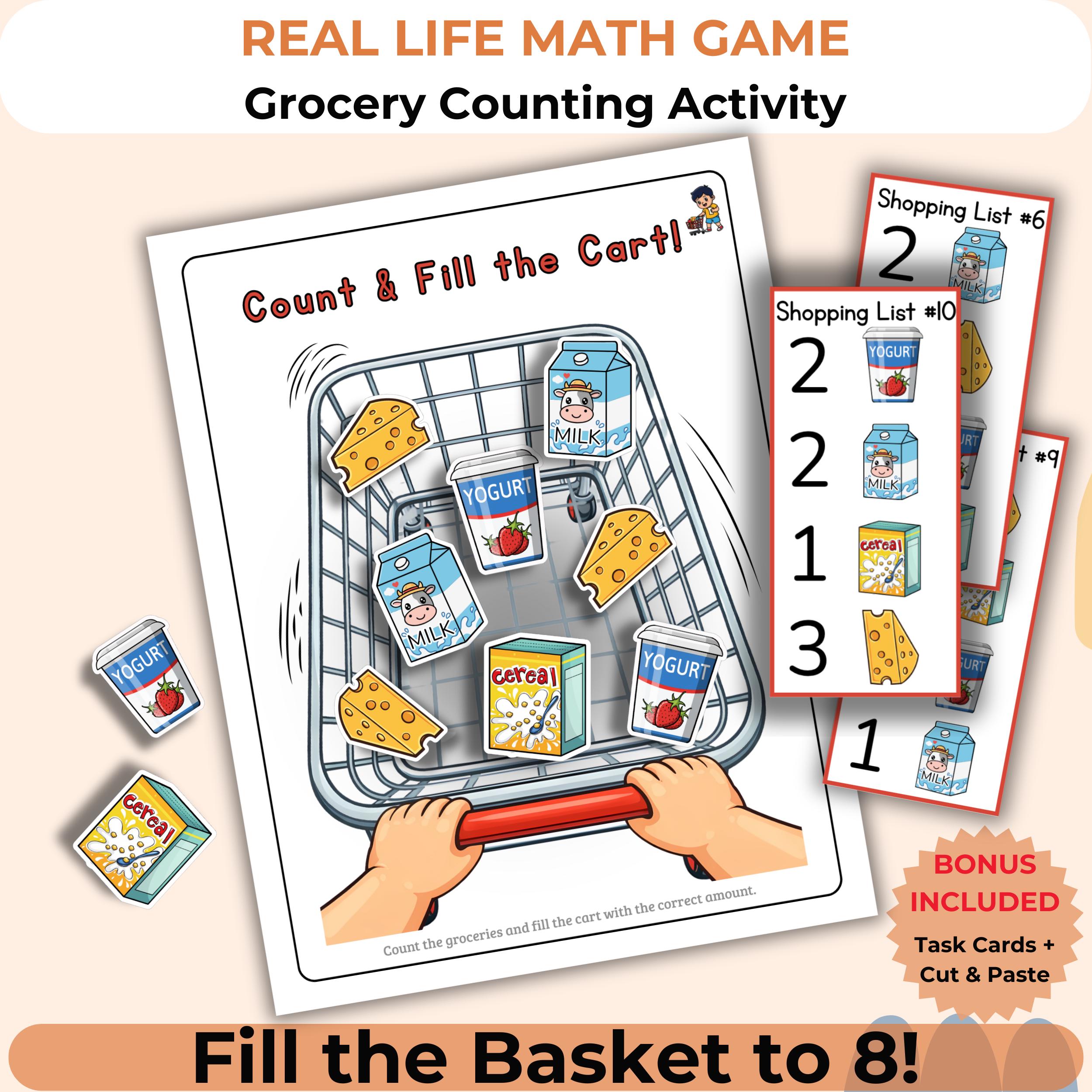 Shopping List Math Grocery Math Game Printable/ Shopping List Counting Activity/ Preschool ...