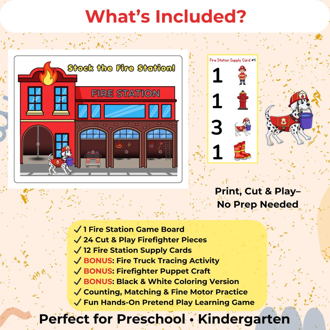 Stock the Fire Station Printable Game for Preschool/ Firefighter Math ...