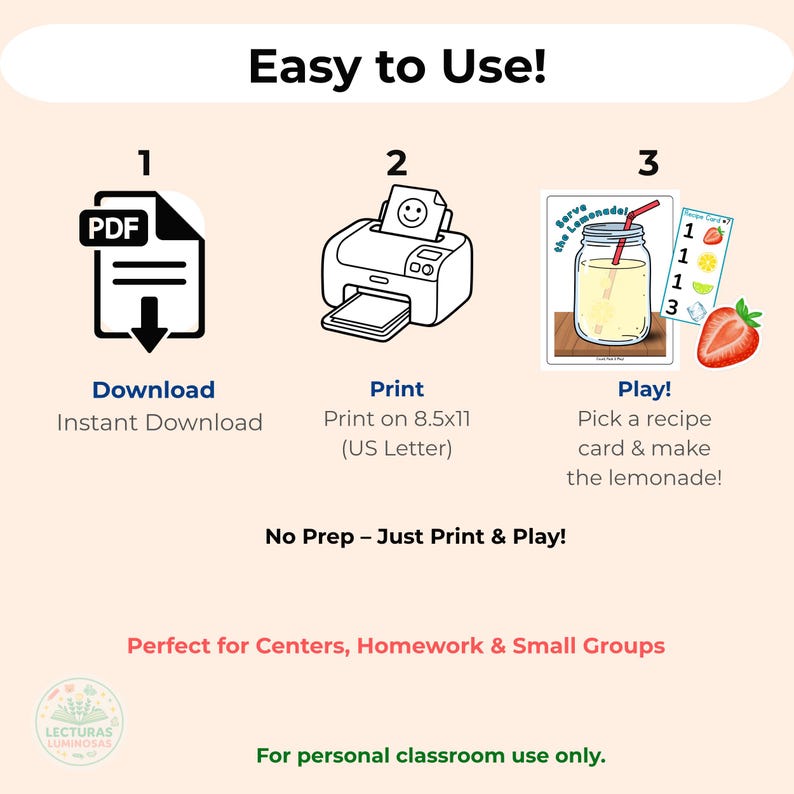 Lemonade Code Worksheet.pdf Lemonade Pretend Play Math Game Printable/ Preschool Counting Activity ...