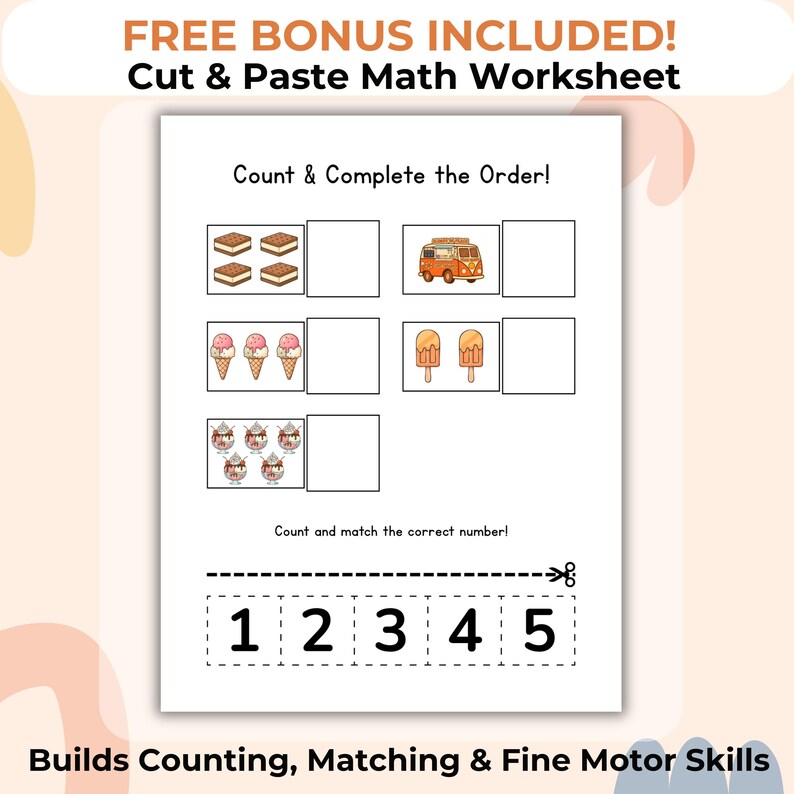 Ice Cream Shop Counting Game/ Preschool Math Printable/ Retro Cutecore ...