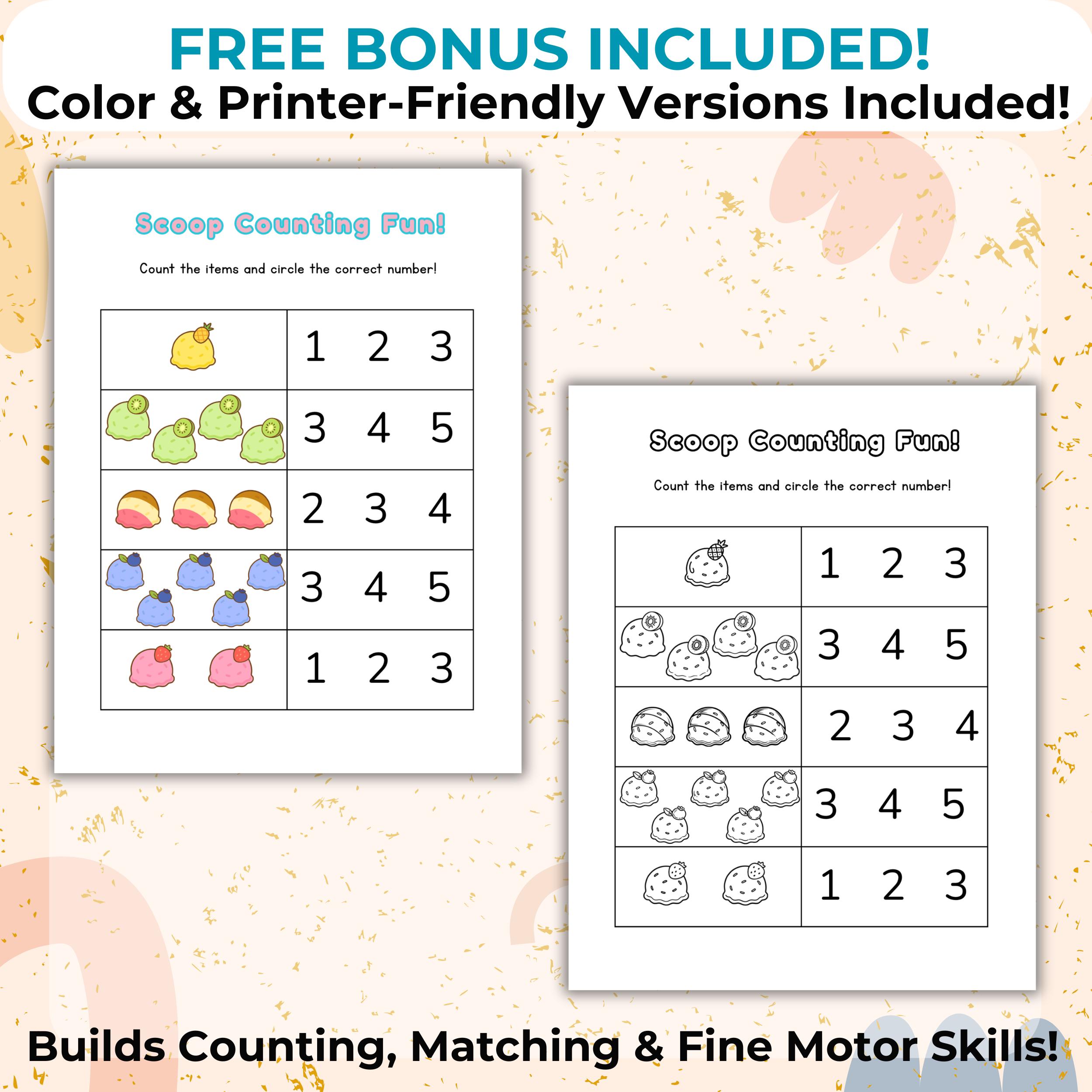 Counting Math Cones Ice Cream Cone Counting Game Printable/ Pretend Play Math Activity ...
