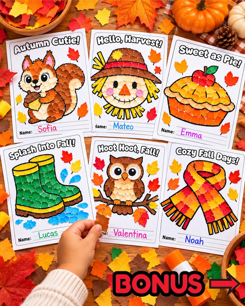 Fall Tear an Paste Crafts for Kids/ 20 Autumn Preschool Activities ...