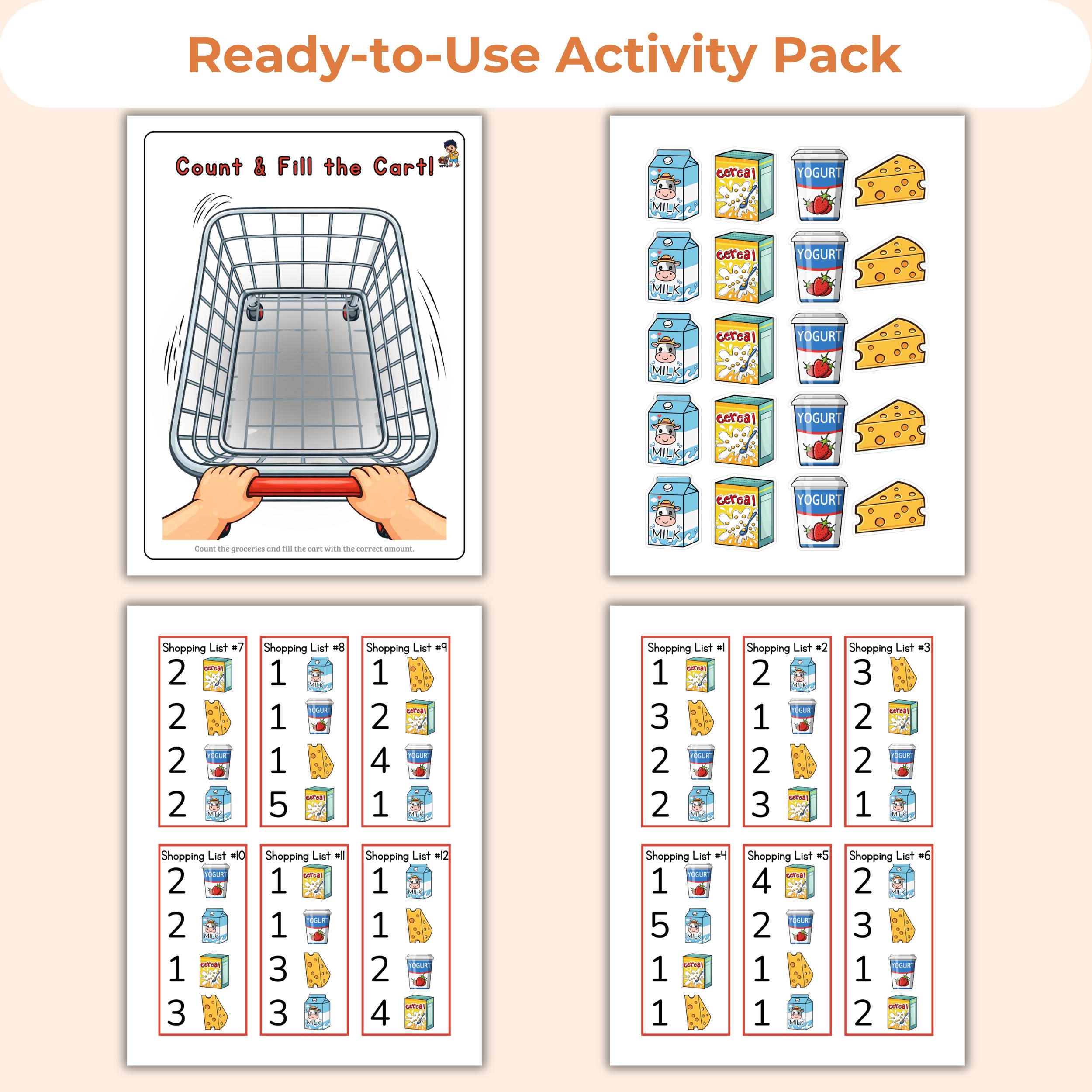 Shopping List Math Grocery Math Game Printable/ Shopping List Counting Activity/ Preschool ...