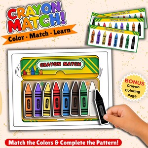 Crayon Box Match Game Printable/ Pattern Matching Activity/ Preschool Color Recognition Game/ Fine Motor Skills/ Toddler Learning