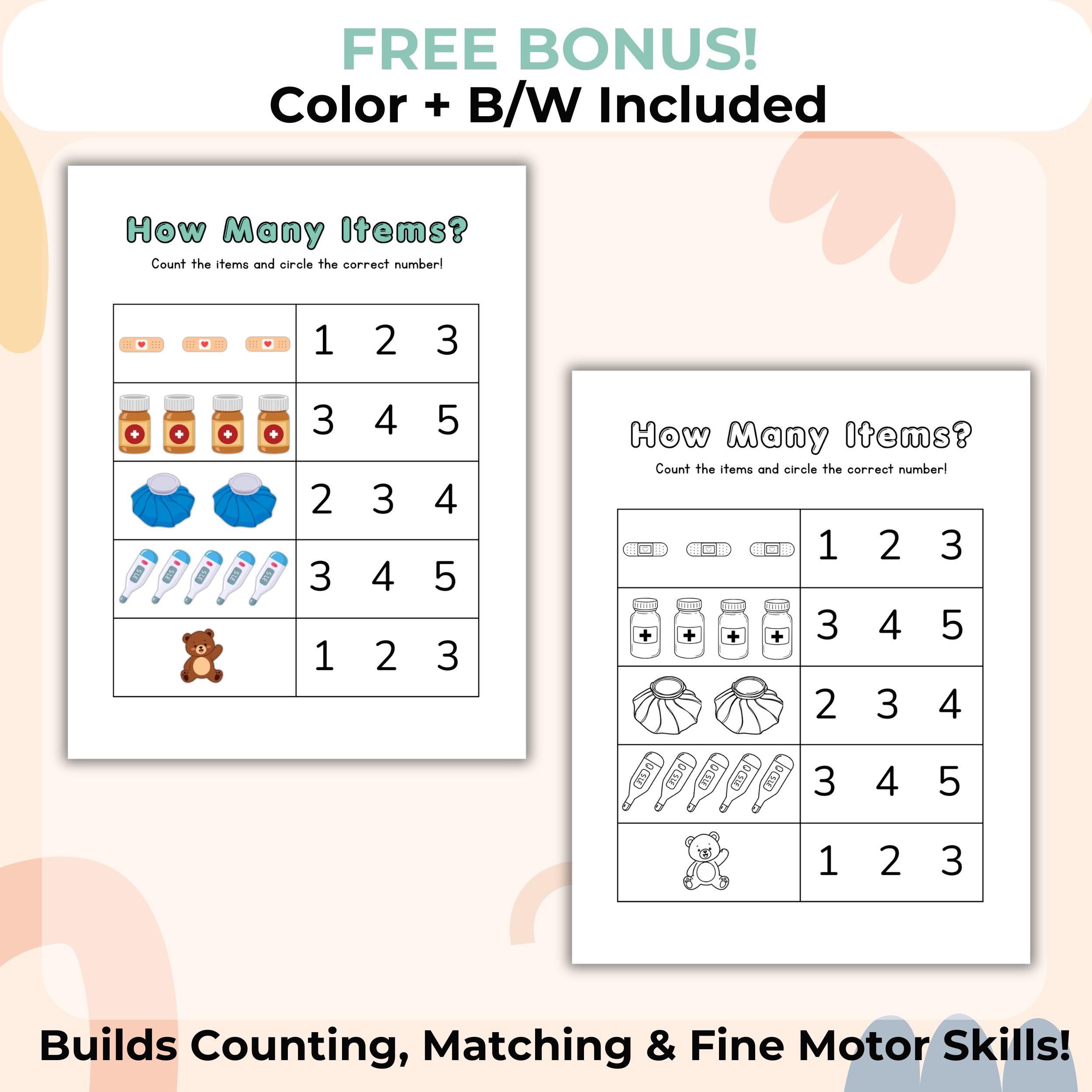 Doctor Pretend Play Learn Math Game Printable/ Counting to 6 for ...