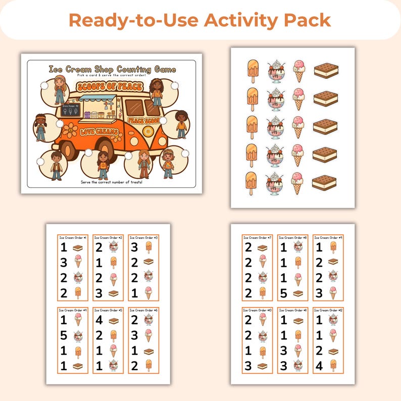 Ice Cream Shop Counting Game/ Preschool Math Printable/ Retro Cutecore ...