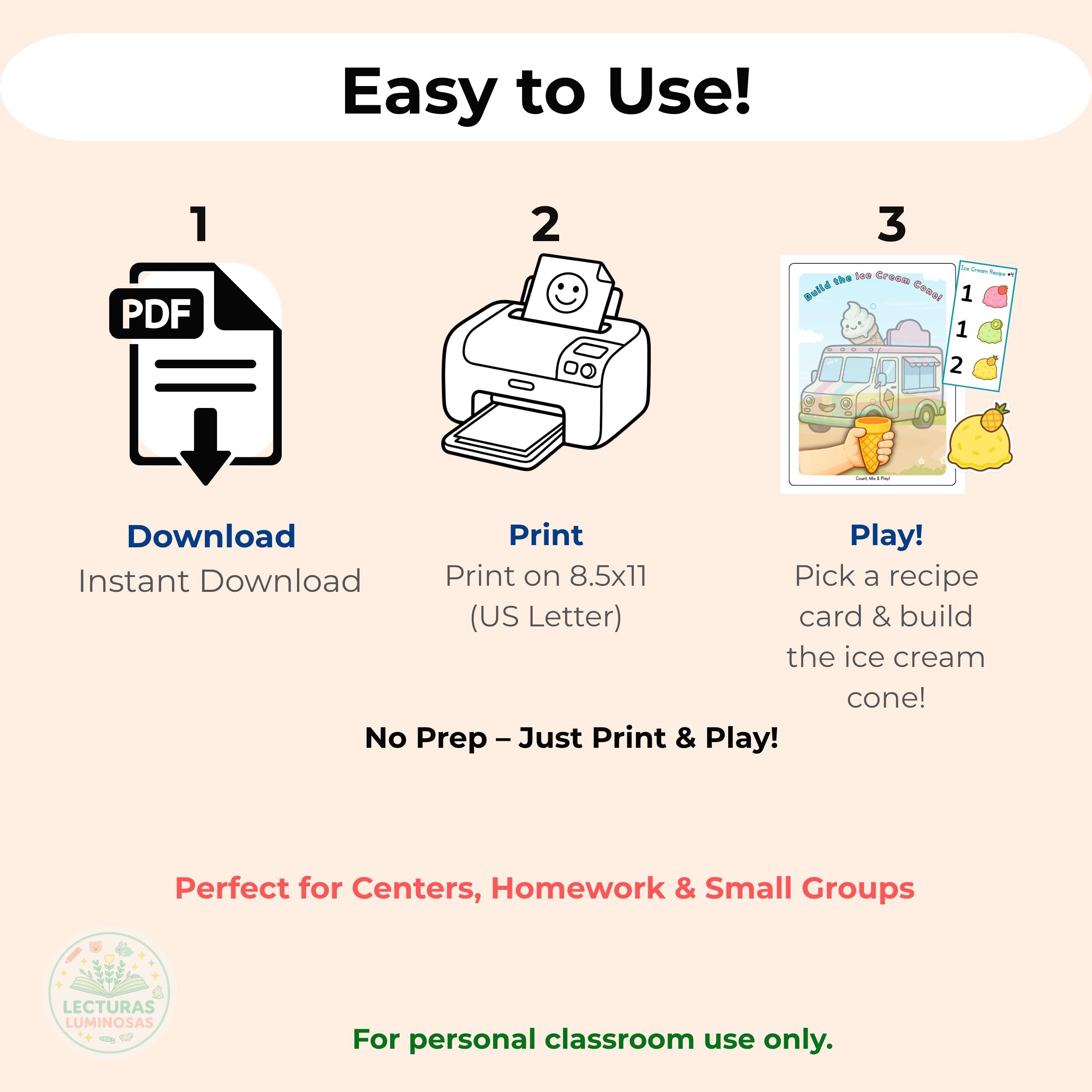 Ice Cream Cone Counting Game Printable/ Pretend Play Math Activity ...