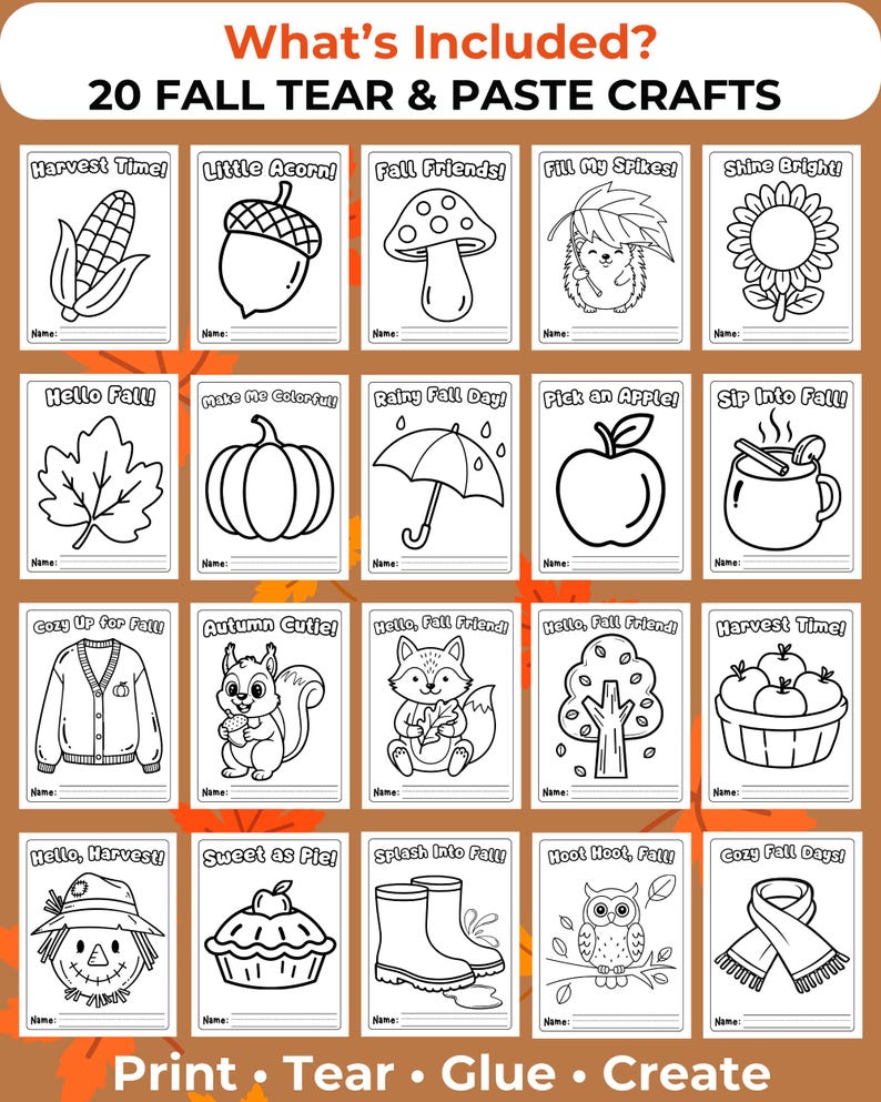 Fall Tear an Paste Crafts for Kids/ 20 Autumn Preschool Activities ...