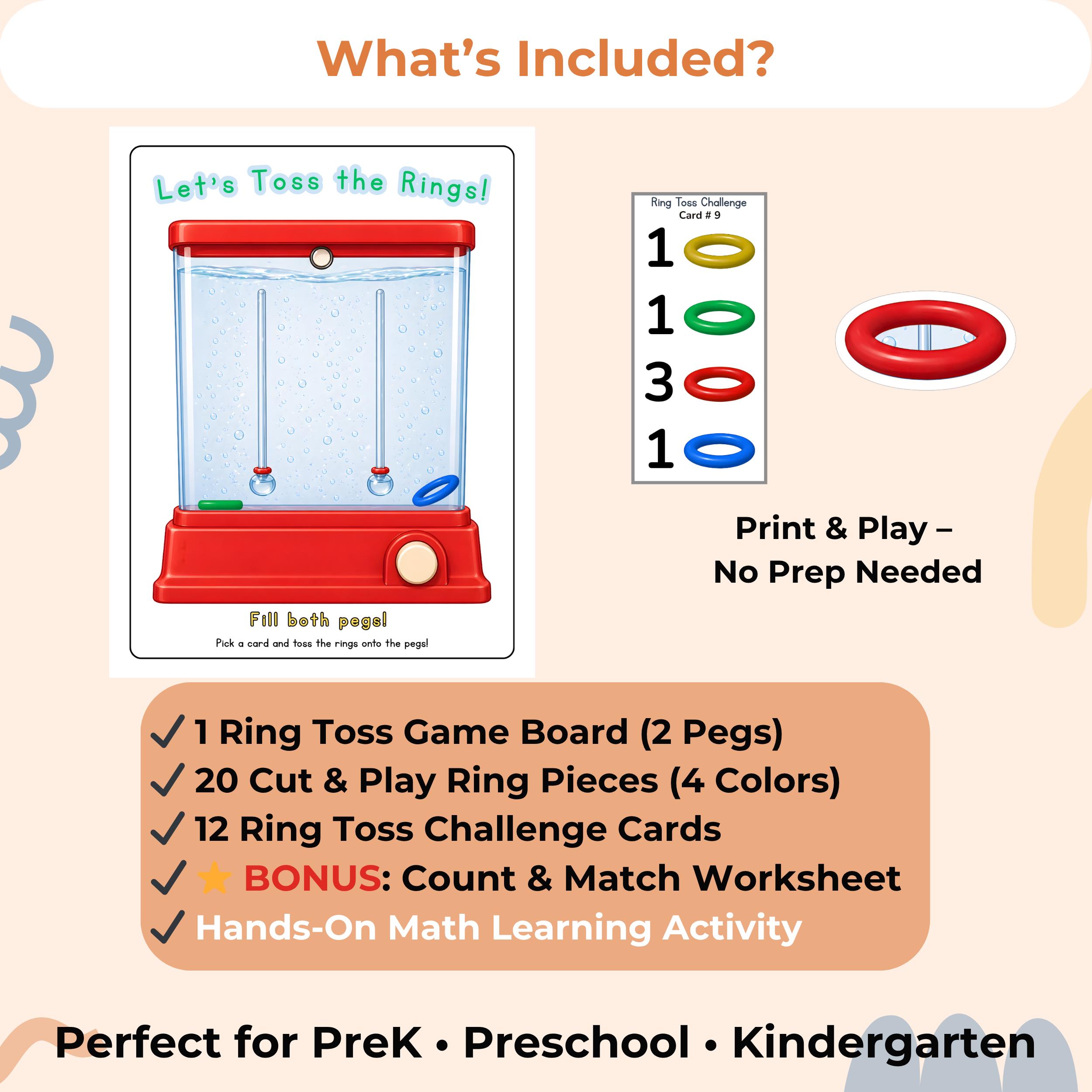 Maths Counting Rings Ring Toss Counting Game Printable for Kids/ Preschool Math Activity ...