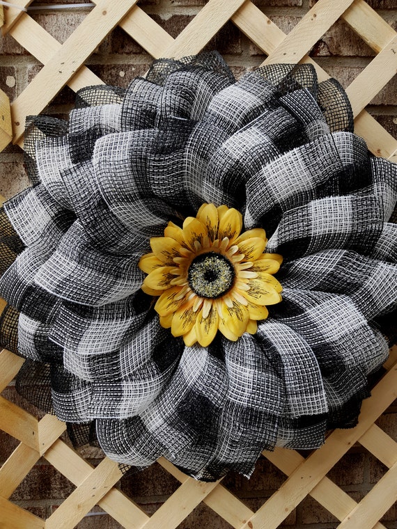 black and white checkered with sunflowers