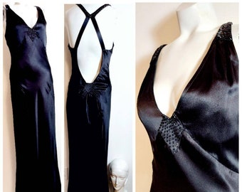 Vintage Y2k does art deco silk slip dress / 30s flapper inspired dress / Hollywood Glam / Beaded silk dress / GlitterNGoldVintage