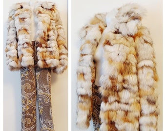 Shaggy multi color Fox Fur coat / vintage 60s 70s fur coat / 60s hippie groupie / 70s disco glam party / Gift for her / GlitterNgoldVintage