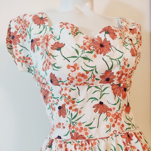 Vintage 50s flowers dress / 50s flowers dress / 50s day dress / 50s cotton dress / vintage orange flower dress / Glitterngoldvintage