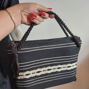 Vintage 40s 50s black and white purse / vintage 50s woven purse / 50s ribbon purse / vintage cord purse / Glitterngoldvintage