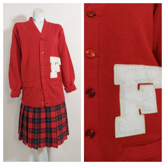Vintage 50s cardigan sweater / 50s letter sweater