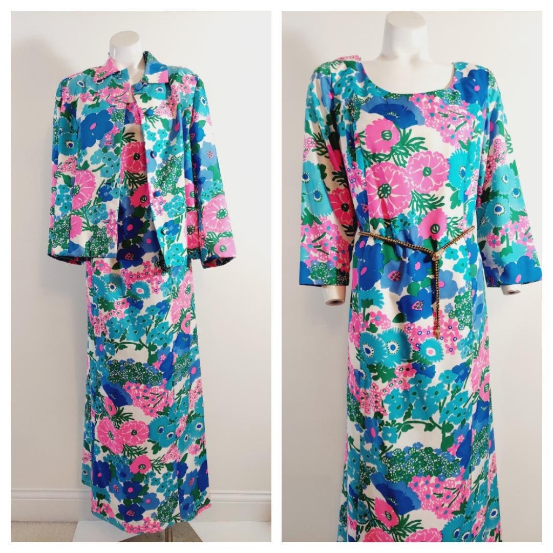 Large Nat Kaplan 1970s Chiffon and Lace Gown