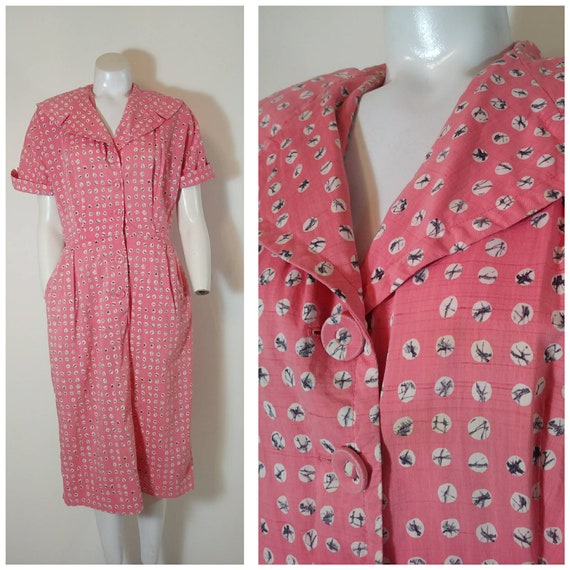 Vintage 40s cotton dress / 40s house dress / 40s p